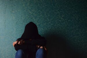 Stressed woman sitting